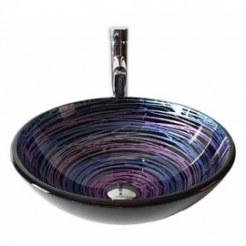 Round Contemporary Bathroom Tempered Glass Sink Set