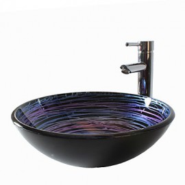 Round Contemporary Bathroom Tempered Glass Sink Set
