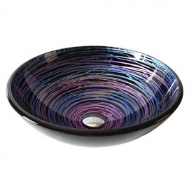 Round Contemporary Bathroom Tempered Glass Sink Set