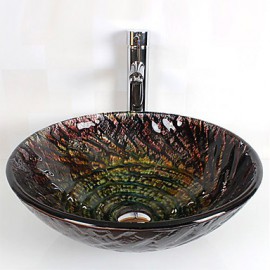 Round Contemporary Bathroom Tempered Glass Sink Set