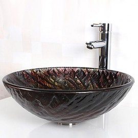 Round Contemporary Bathroom Tempered Glass Sink Set