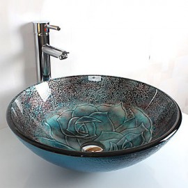 Round Contemporary Bathroom Tempered Glass Sink Set