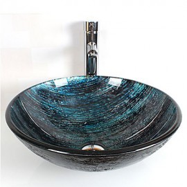 Round Contemporary Bathroom Tempered Glass Sink Set