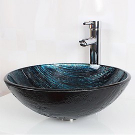 Round Contemporary Bathroom Tempered Glass Sink Set
