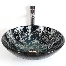 Round Contemporary Bathroom Tempered Glass Sink Set