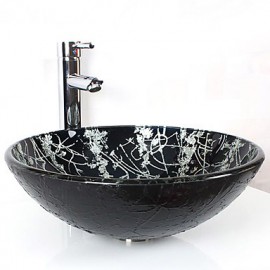 Round Contemporary Bathroom Tempered Glass Sink Set