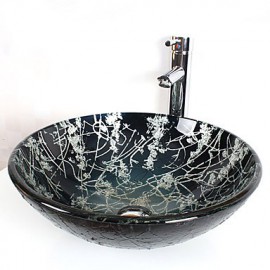 Round Contemporary Bathroom Tempered Glass Sink Set