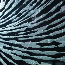 Stripe Pattern Tempered Glass Bathroom Sink Set (with Waterfall Tap, Mounting Ring and Water Drain)