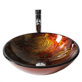 Golden Tulip Round Tempered Glass Vessel Sink with Straight Tube Tap ,Pop - Up Drain and Mounting Ring