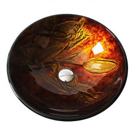 Golden Tulip Round Tempered Glass Vessel Sink with Straight Tube Tap ,Pop - Up Drain and Mounting Ring