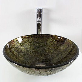 Round Contemporary Bathroom Tempered Glass Sink Set