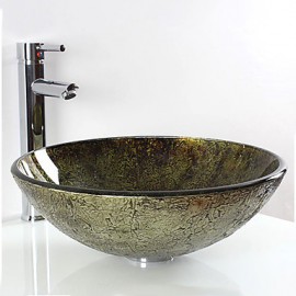 Round Contemporary Bathroom Tempered Glass Sink Set