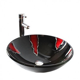 Multicolor Round Tempered Glass Vessel Sink with Straight Tube Tap ,Pop - Up Drain and Mounting Ring