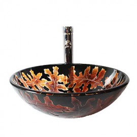 Multicolor Round Tempered Glass Vessel Sink with Straight Tube Tap ,Pop - Up Drain and Mounting Ring
