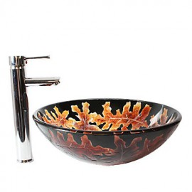Multicolor Round Tempered Glass Vessel Sink with Straight Tube Tap ,Pop - Up Drain and Mounting Ring