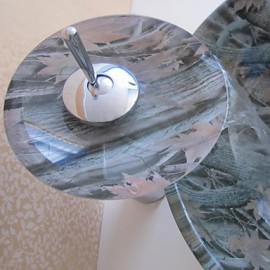 Bathroom Sink Set,Tempered glass Vessel Sink With Waterfall Tap,Mounting Ring and Water Drain