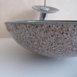 Bathroom Sink Set,Tempered glass Vessel Sink With Waterfall Tap,Mounting Ring and Water Drain