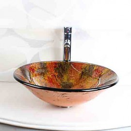 Round Cap Contemporary Bathroom Tempered Glass Sink Set