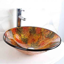 Round Cap Contemporary Bathroom Tempered Glass Sink Set