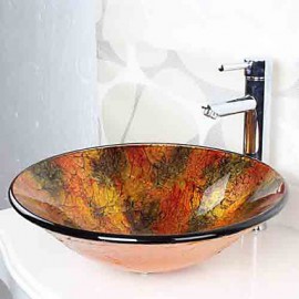 Round Cap Contemporary Bathroom Tempered Glass Sink Set