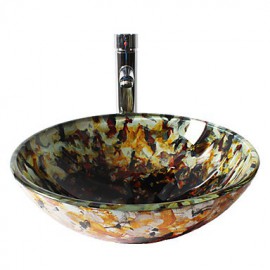Multicolor Round Tempered Glass Vessel Sink with Straight Tube Tap ,Pop - Up Drain and Mounting Ring