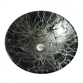 Gray Round Tempered Glass Vessel Sink with Straight Tube Tap ,Pop - Up Drain and Mounting Ring