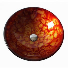 Orange Round Tempered Glass Vessel Sink with Straight Tube Tap ,Pop - Up Drain and Mounting Ring