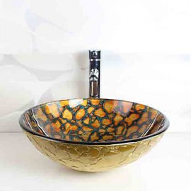 Round Contemporary Bathroom Tempered Glass Sink Set