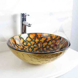 Round Contemporary Bathroom Tempered Glass Sink Set