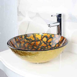 Round Contemporary Bathroom Tempered Glass Sink Set