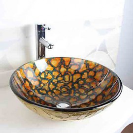 Round Contemporary Bathroom Tempered Glass Sink Set