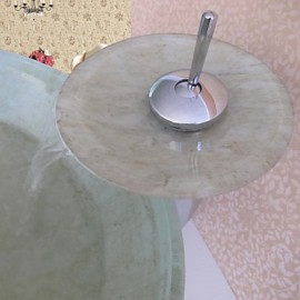 Bathroom Sink Set,Tempered glass Vessel Sink With Waterfall Tap,Mounting Ring and Water Drain