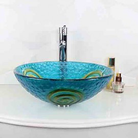 Round Contemporary Bathroom Tempered Glass Sink Set