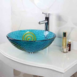 Round Contemporary Bathroom Tempered Glass Sink Set
