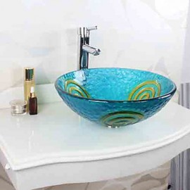 Round Contemporary Bathroom Tempered Glass Sink Set
