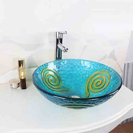 Round Contemporary Bathroom Tempered Glass Sink Set