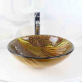 Round Contemporary Bathroom Tempered Glass Sink Set