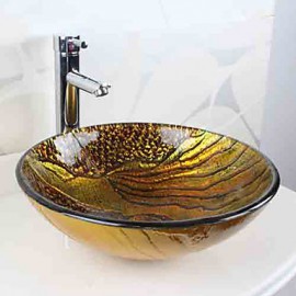 Round Contemporary Bathroom Tempered Glass Sink Set