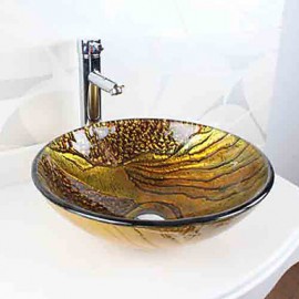 Round Contemporary Bathroom Tempered Glass Sink Set