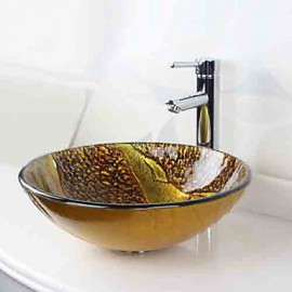 Round Contemporary Bathroom Tempered Glass Sink Set