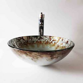 Round Contemporary Bathroom Tempered Glass Sink Set