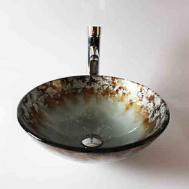 Round Contemporary Bathroom Tempered Glass Sink Set