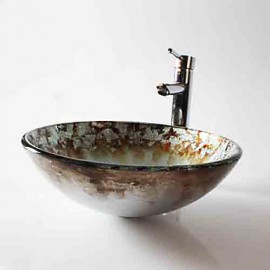 Round Contemporary Bathroom Tempered Glass Sink Set
