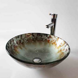 Round Contemporary Bathroom Tempered Glass Sink Set