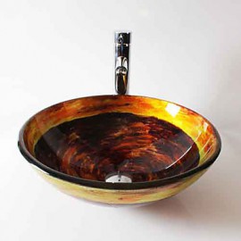 Round Contemporary Bathroom Tempered Glass Sink Set