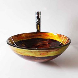 Round Contemporary Bathroom Tempered Glass Sink Set