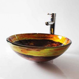 Round Contemporary Bathroom Tempered Glass Sink Set