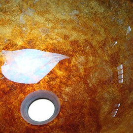 Contemporary Tempered Glass Bathroom Sink with Waterfall Tap, Mounting Ring and Water Drain