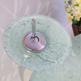 Bathroom Sink Set,Tempered glass Vessel Sink With Waterfall Tap,Mounting Ring and Water Drain