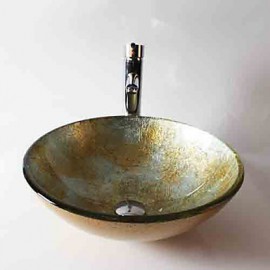 Round Contemporary Bathroom Tempered Glass Sink Set